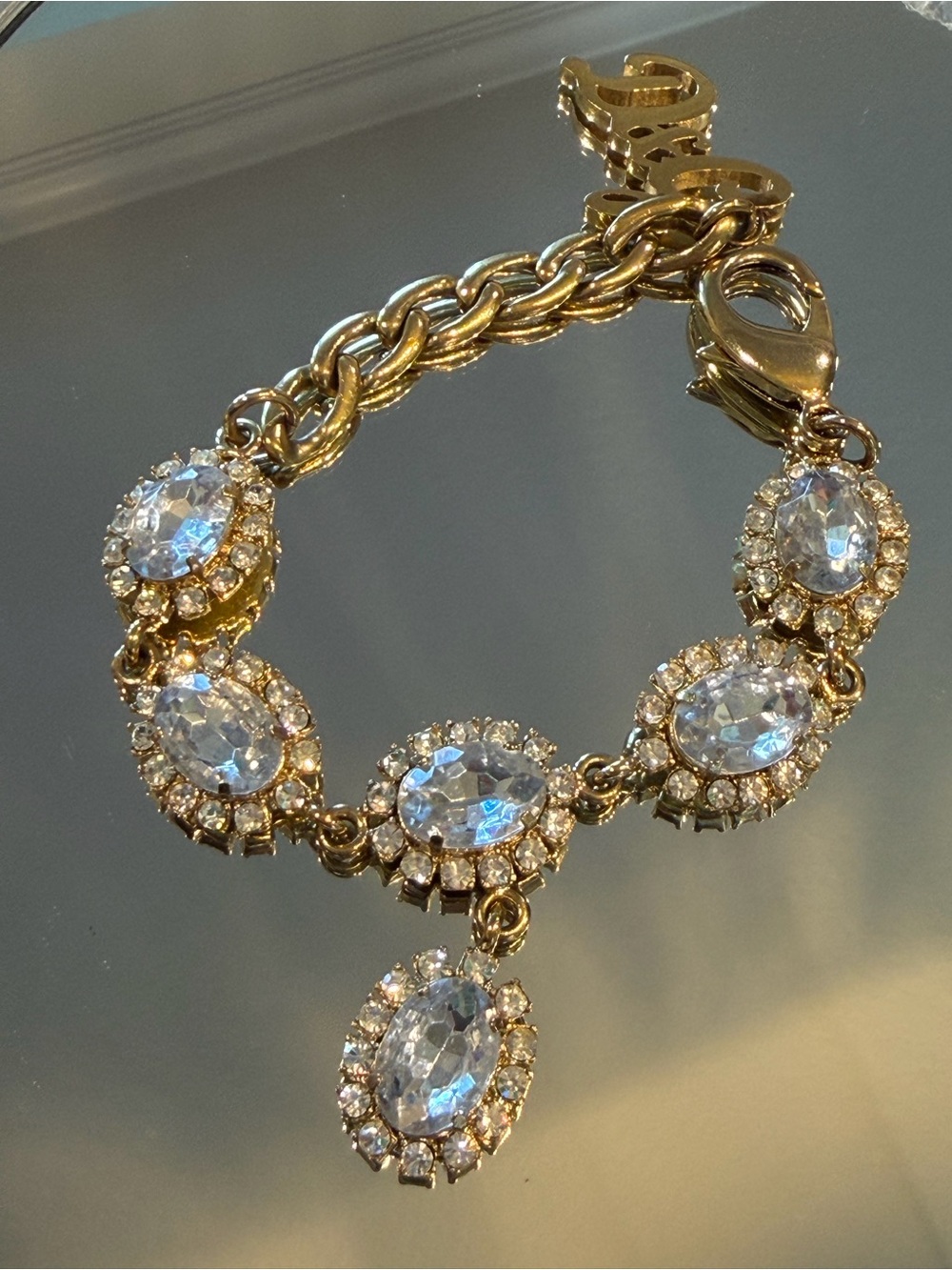 Dolce & Gabbana Gold-Tone Bracelet with Clear Oval Crystals